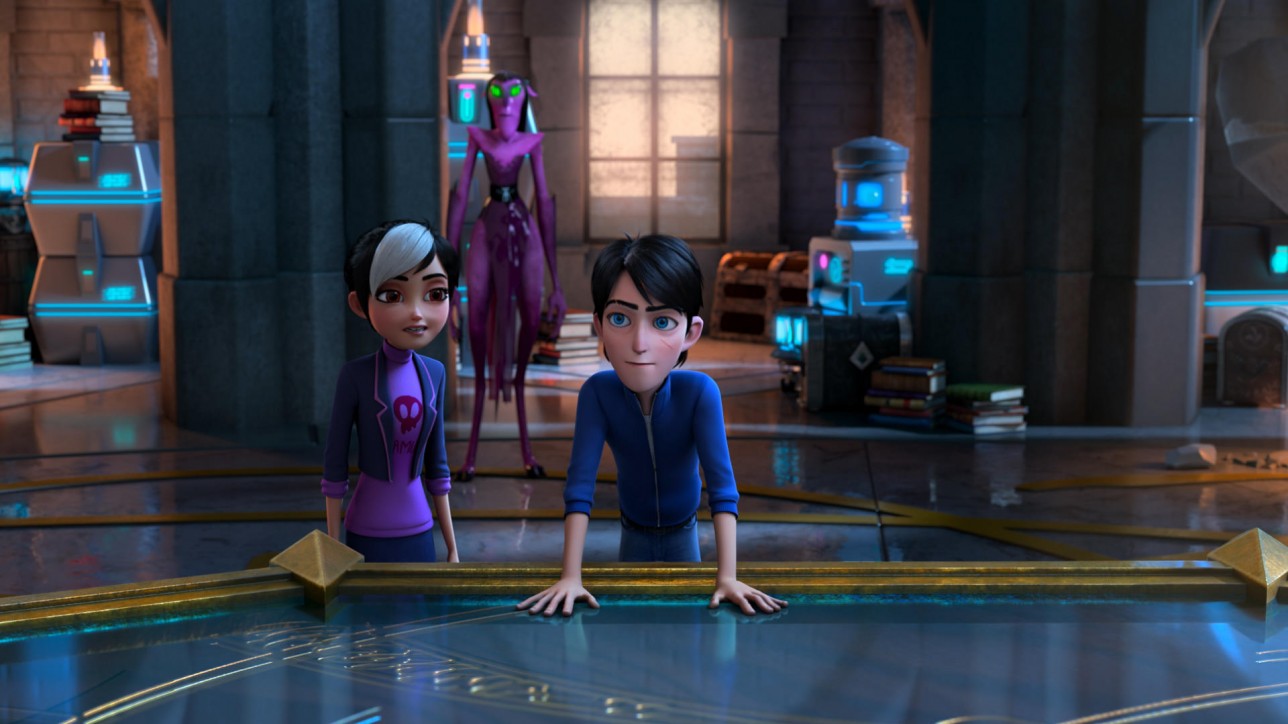 Trollhunters: Rise Of The Titans - (L-R) Claire (voiced by Lexi Medrano), Nomura (voiced by Lauren Tom) and Jim (voiced by Emile Hirsch). Cr: DreamWorks Animation © 2021