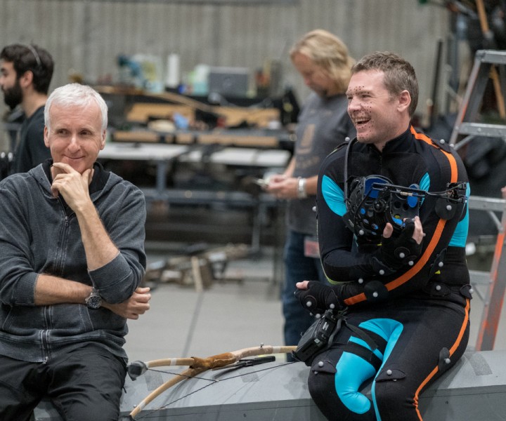 Director James Cameron and actor Sam Worthington behind the scenes of 20th Century Studios' AVATAR 2. Photo by Mark Fellman. © 2022 20th Century Studios. All Rights Reserved.