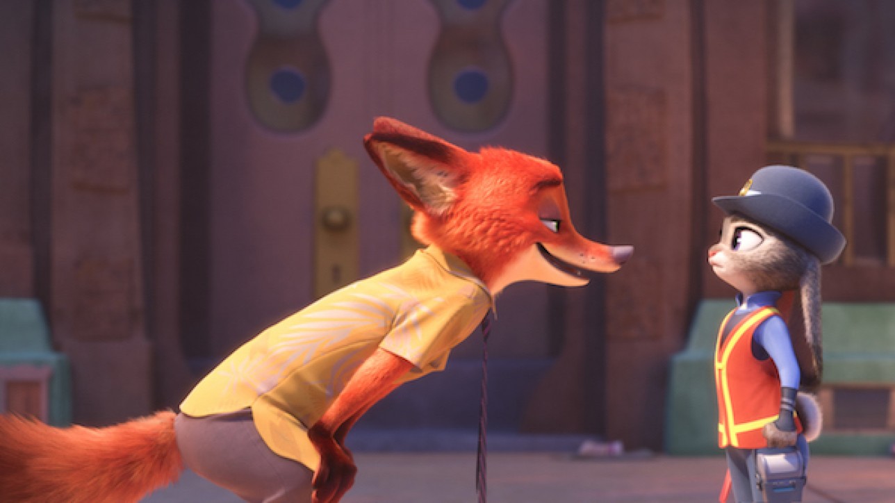 NATURAL ENEMIES — Zootopia's first bunny officer Judy Hopps finds herself face to face with a fast-talking, scam-artist fox in Walt Disney Animation Studios' "Zootopia." Featuring the voices of Ginnifer Goodwin as Judy and Jason Bateman as Nick, "Zootopia" opens in theaters on March 4, 2016. ©2016 Disney. All Rights Reserved.