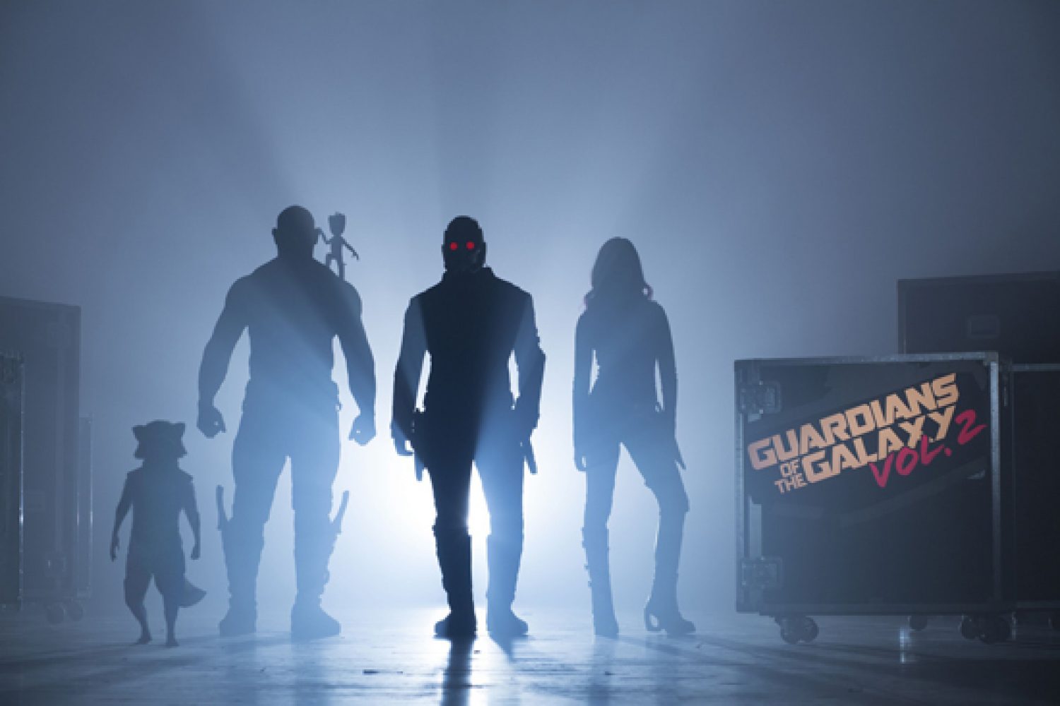 Guardians Of The Galaxy Vol. 2Start of Production ImageL to R: Rocket (voiced by Bradley Cooper), Drax (Dave Bautista), Groot (voiced by Vin Diesel), Peter Quill/Star-Lord (Chris Pratt) and Gamora (Zoe Saldana)©Marvel 2017