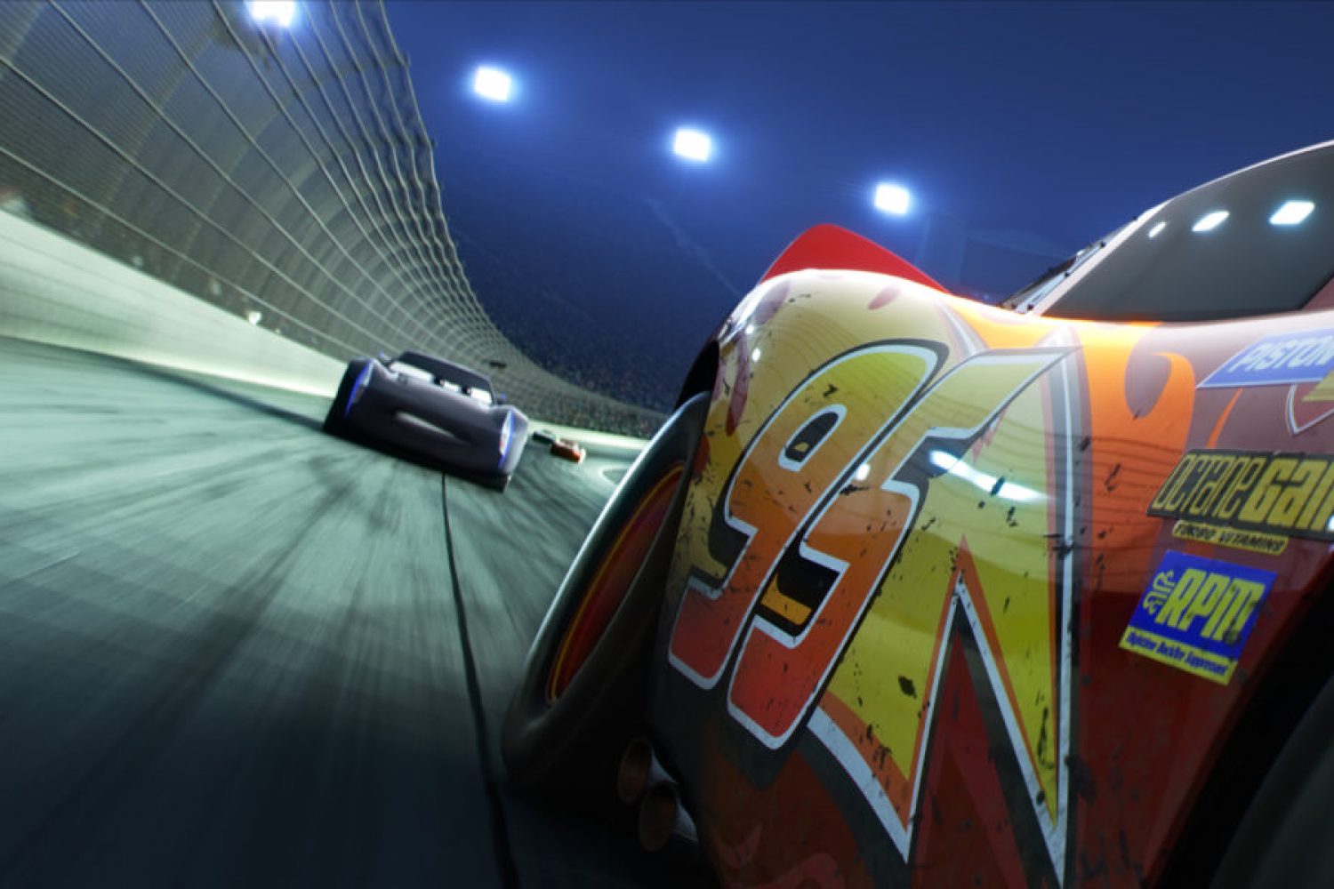 REAR VIEW — The legendary #95 may be leading the pack, but the high-tech Next Gen racers are closing in fast. Directed by Brian Fee and produced by Kevin Reher, “Cars 3” cruises into theaters on June 16, 2017. ©2016 Disney•Pixar. All Rights Reserved.