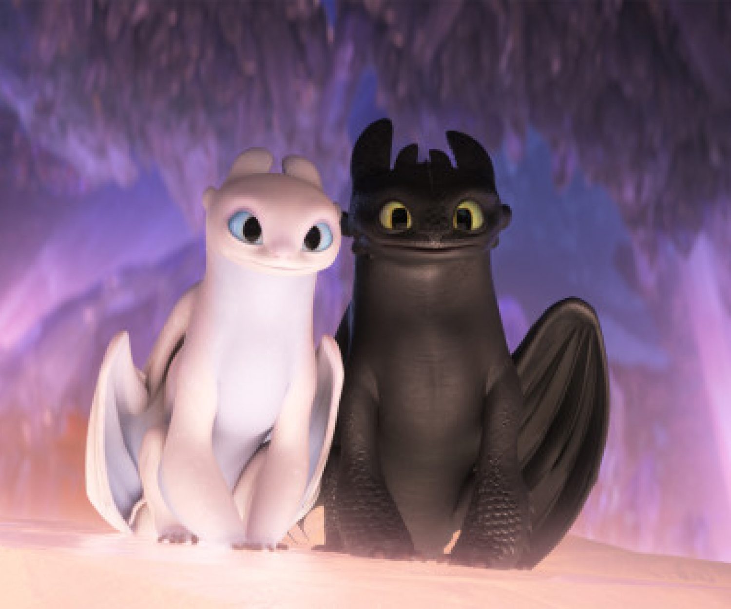 The female Light Fury dragon and Night Fury dragon Toothless in DreamWorks Animation’s How To Train Your Dragon: The Hidden World, directed by Dean DeBlois.