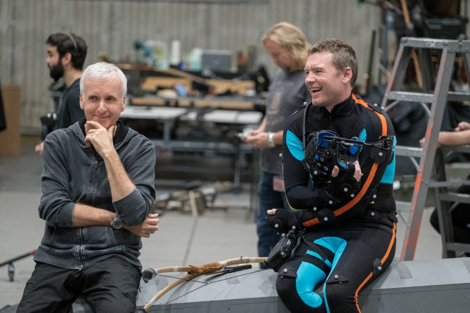 Director James Cameron and actor Sam Worthington behind the scenes of 20th Century Studios' AVATAR 2. Photo by Mark Fellman. © 2022 20th Century Studios. All Rights Reserved.