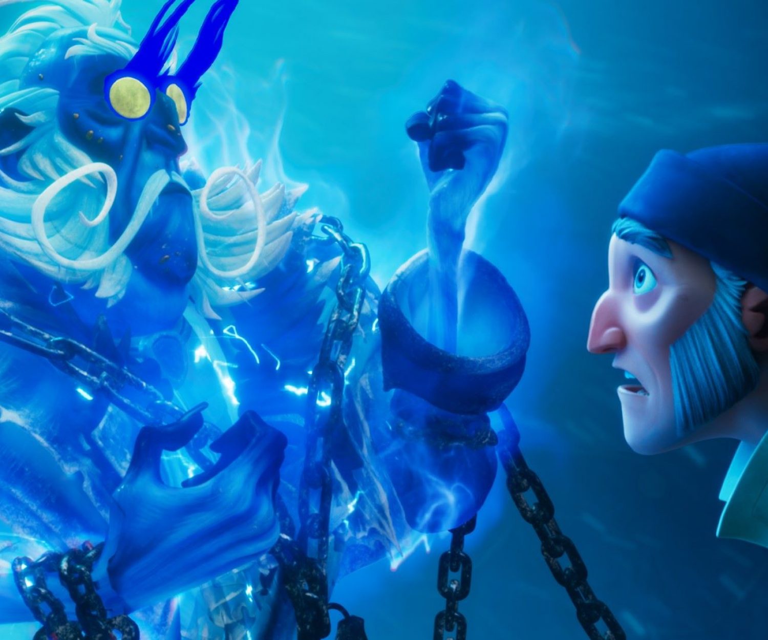 Scrooge: A Christmas Carol. (L to R) Marley, Scrooge in Scrooge: A Christmas Carol. Cr. Courtesy of Netflix © 2022