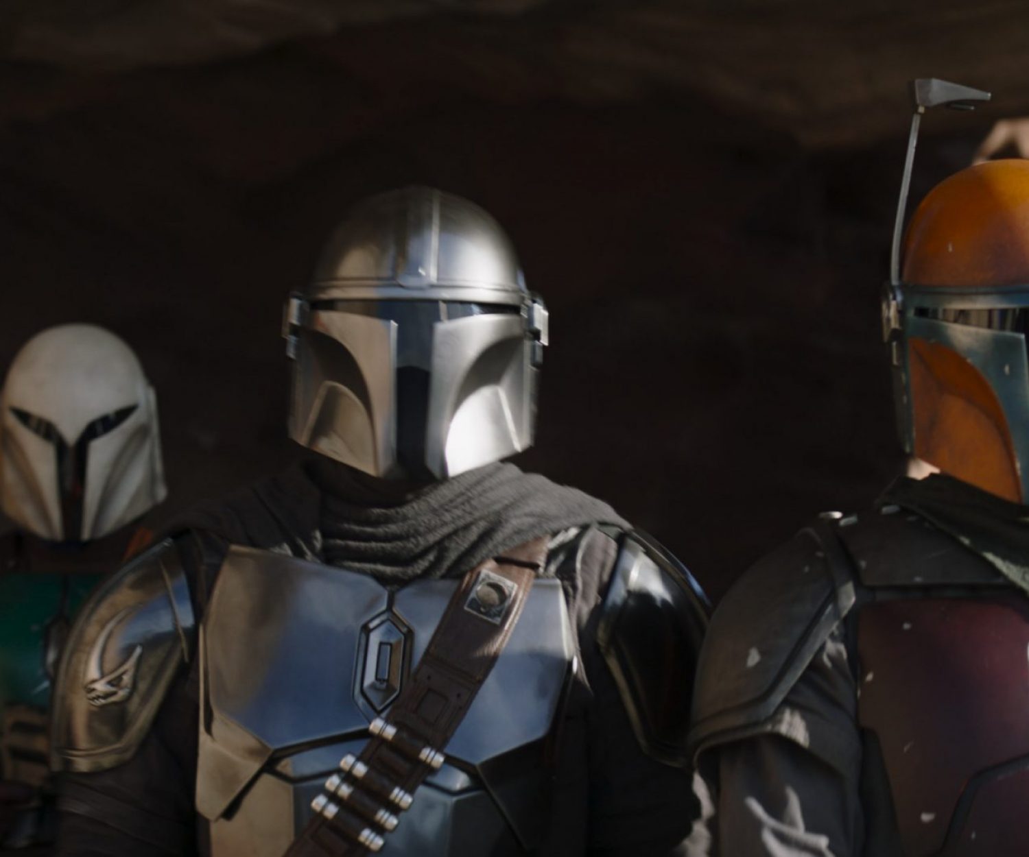 The Mandalorian (Pedro Pascal, third from left) in Lucasfilm's THE MANDALORIAN, season three, exclusively on Disney+. ©2022 Lucasfilm Ltd. & TM. All Rights Reserved.