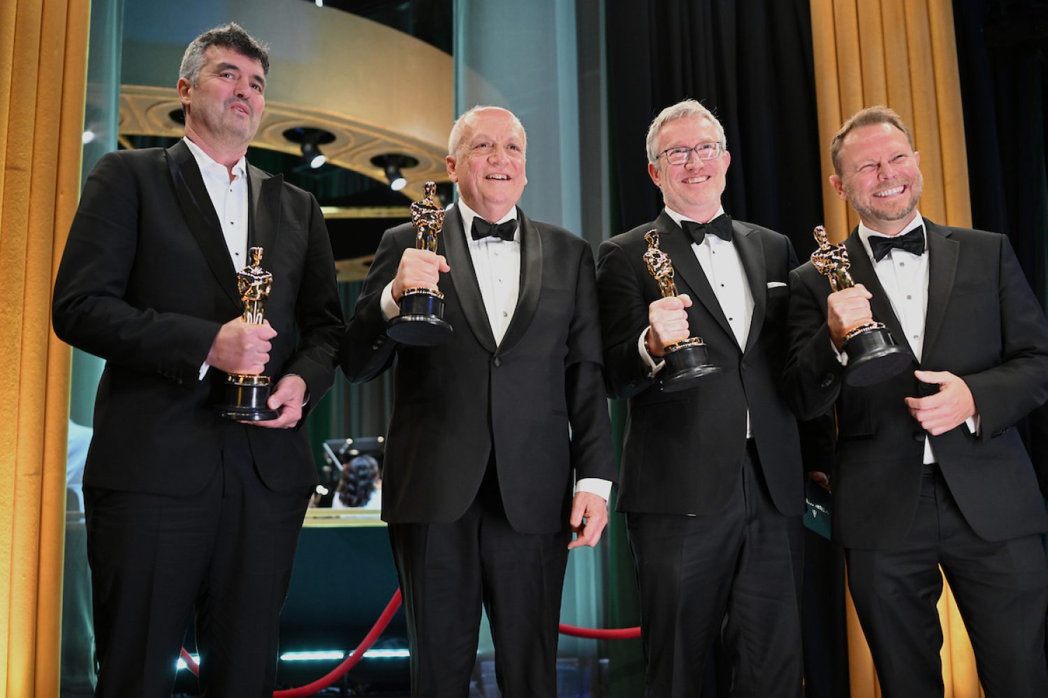 Eric Saindon, Joe Letteri, Daniel Barrett and Richard Baneham pose backstage with the Oscar® for Visual Effects during the live ABC telecast of the 95th Oscars® at Dolby® Theatre at Ovation Hollywood on Sunday, March 12, 2023.